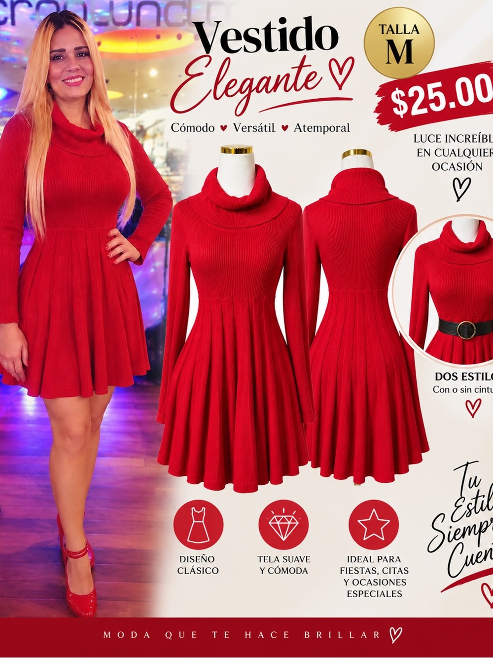 Calvin Klein Red Cowl-Neck Fit-and-Flare Dress